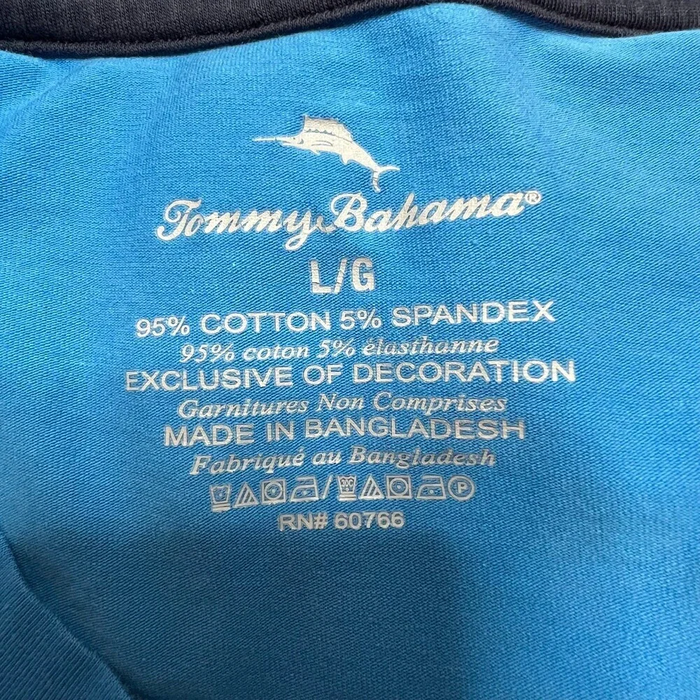 Tommy Bahama Tee Shirt Mens L Blue with Navy Embroidered Swordfish Logo Crewneck - Picture 8 of 9